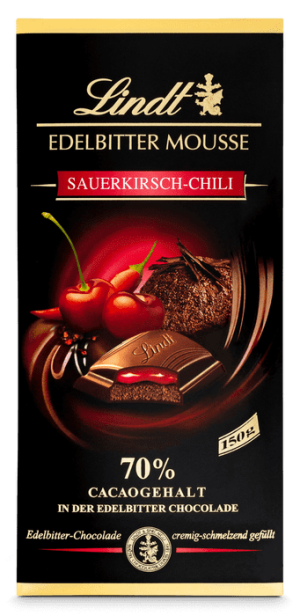 LINDT czekolada gorzka  Edelbitter Mousse Sauerkirsch-chili 150g.jpg
