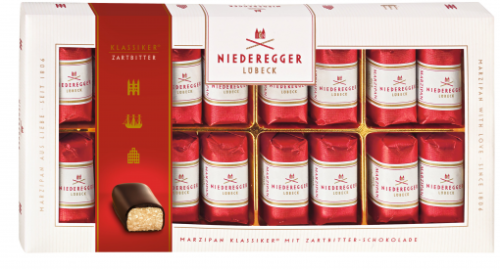 NIEDEREGGER bombonierka praliny marcepanowe  w gorzkiej czekoladzie 200g 16szt.jpg